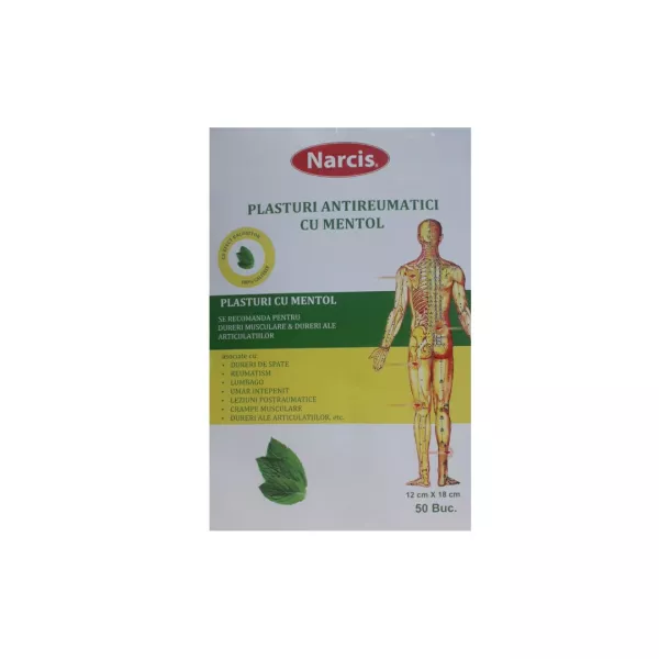 Plasturi Antireumatici cu Mentol, 12 x 18 cm, 50 bucati, Narcis 