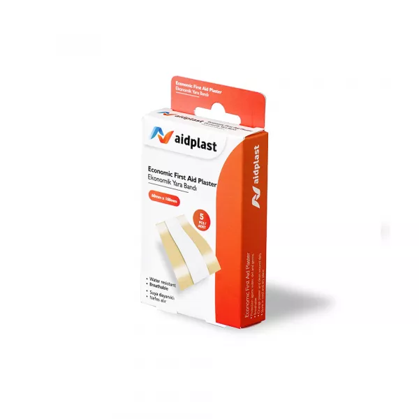 Plasturi de prim ajutor Economici (Bandă) 60mmx100mm Pe, 5 buc/cutie, Aidplast