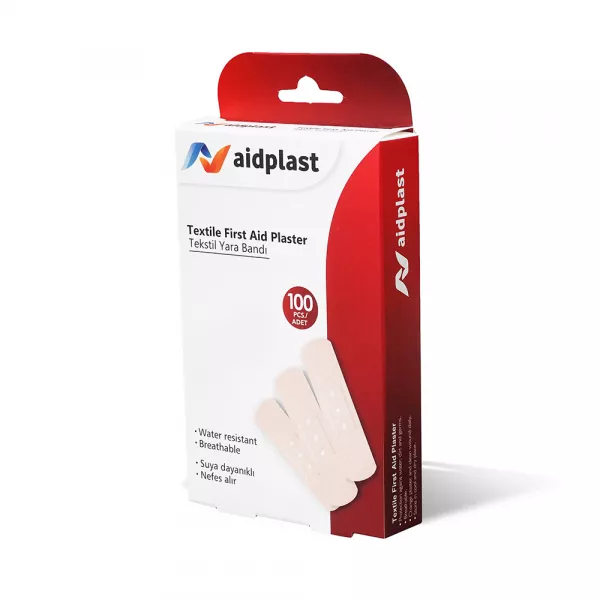 Plasturi de prim ajutor Textili 100 19mmx72mm, 100 buc/cutie, Aidplast