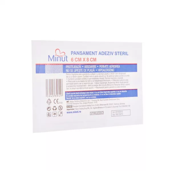 Pansament adeziv steril, 6 cm x 8 cm, Minut