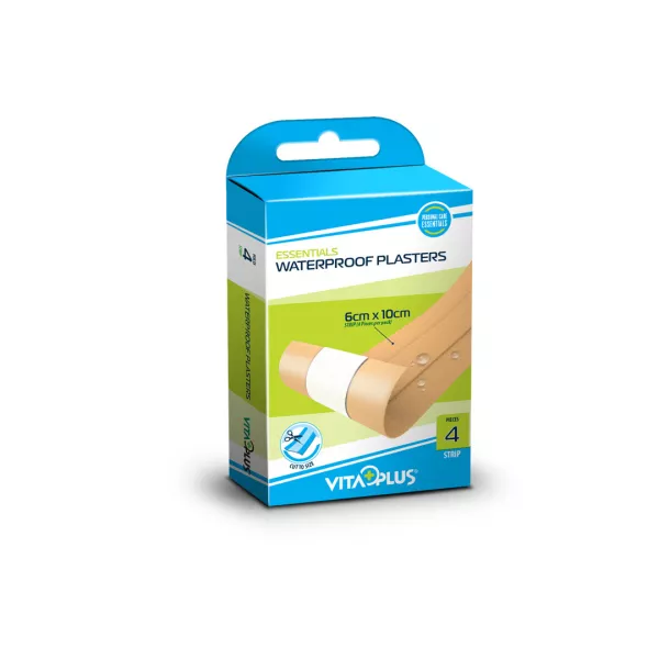 Plasturi tip banda pe suport impermeabil, 6 x 10 cm, 4 bucati, Vita Plus