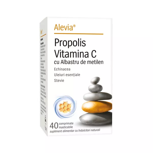 Propolis vitamina C cu albastru de metilen, 40 comprimate masticabile, Alevia