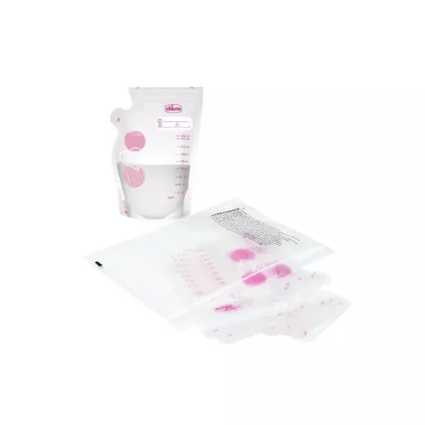 Pungi de depozitare a laptelui, Gradat, 30 bucati, Transparent/Roz, Chicco