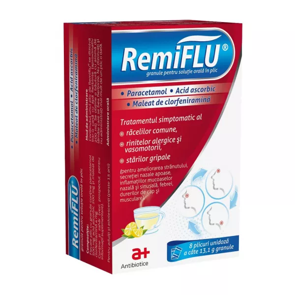 Remiflu, granule pentru solutie orala, 8 plicuri unidoza, Antibiotice SA