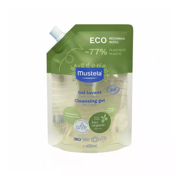 Rezerva Gel de curatare Bio pentru par si corp, 400 ml, Mustela