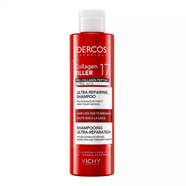 Sampon ultra-reparator pentru par deteriorat si fragil Dercos Collagen 17 Filler, 200 ml, Vichy