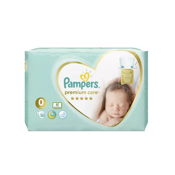 Scutece Pampers Premium Care New Born, <3 kg, Nr. 0, 30 bucati