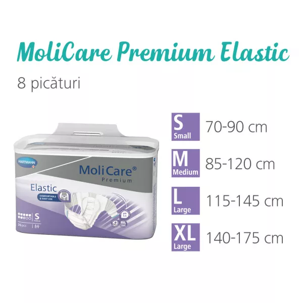 Scutece pentru incontinenta MoliCare Premium Elastic 8 picaturi, marime M, 26 bucati, Hartmann