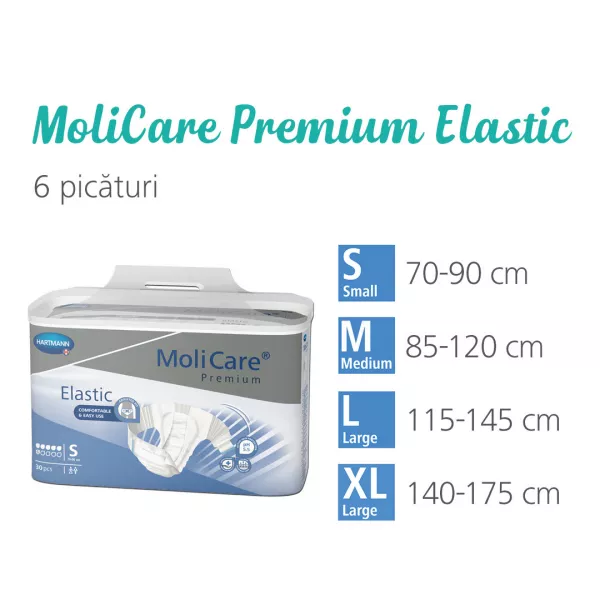 Scutece pentru incontinenta MoliCare Premium Elastic 6 picaturi, marime XL, 14 bucati, Hartmann