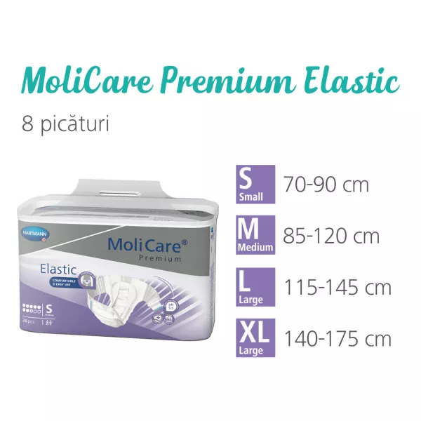 Scutece pentru incontinenta MoliCare Premium Elastic 8 picaturi, marime S, 26 bucati, Hartmann