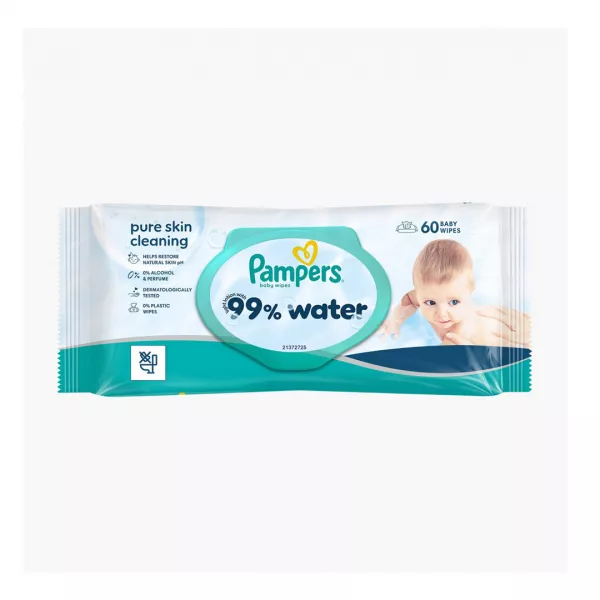 Servetele umede 99% apa cu lotiune usoara, cu capac, 60 bucati, Pampers