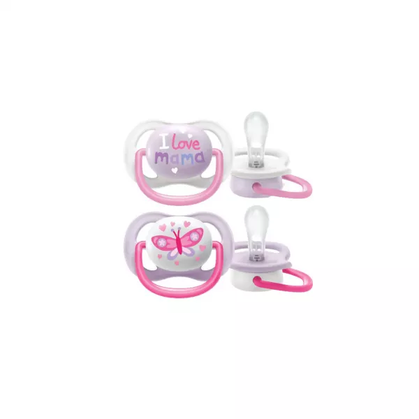 Set 2 suzete I love mama, Ultra Air, 0-6 luni, Ortodontice, fara BPA, Roz, SCF080/02, Philips Avent