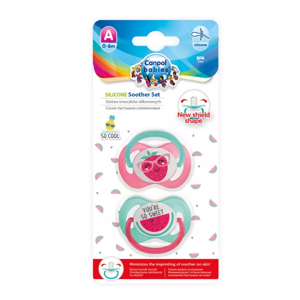 Set 2 suzete „So Cool“, cu tetina simetrica silicon, 0-6 luni, multicolor, 22/631, Canpol
