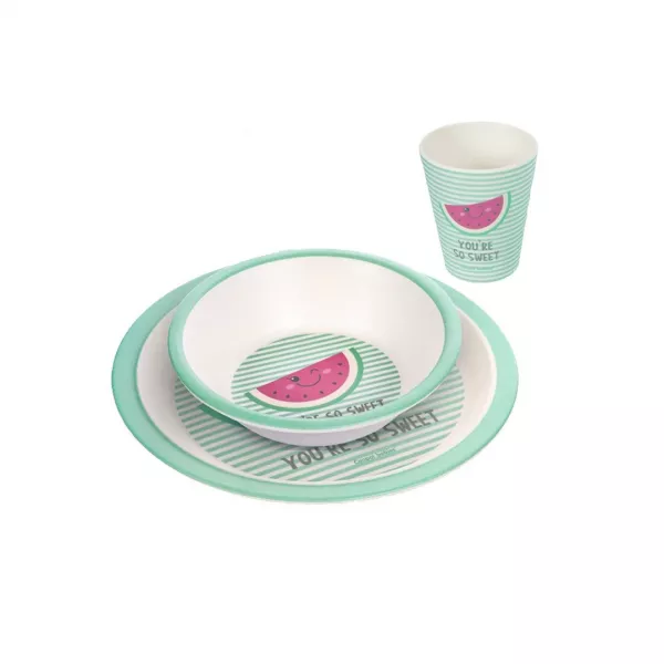 Set 3 piese pahar, farfurie si bol pentru copii, Bamboo Dinner 09/226, verde, 12+ luni, Canpol