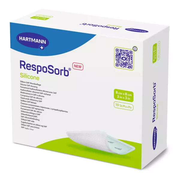 Set pansamente superabsorbante cu interfata de silicon Resposorb Silicone 8x8 cm, 10 bucati, Hartmann