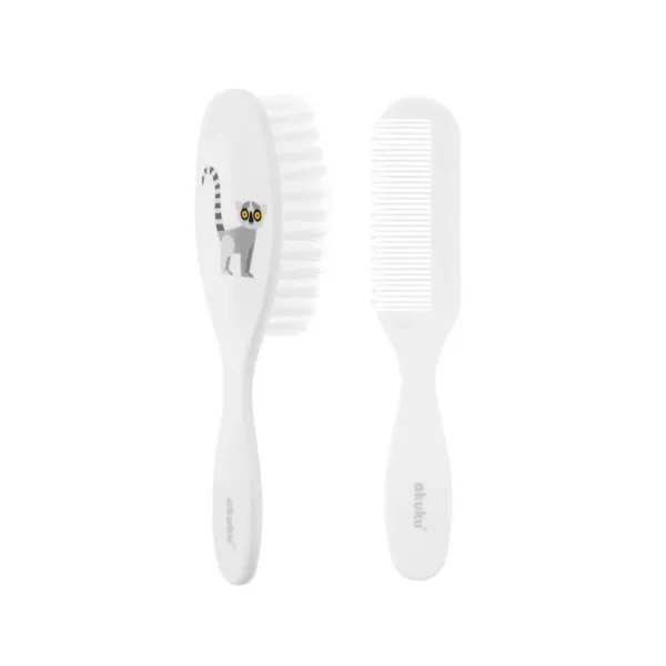 Set pieptan si perie A0082 Lemur &ndash; peri moi, antistatici, pentru bebelusi, Akuku