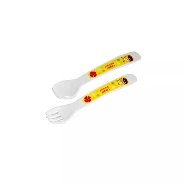 Set tacamuri plastic (lingurita + furculita), rotunjite, desene, cal, 4/414, Canpol