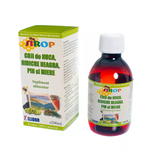 Sirop de coji de nuca,pin, ridiche neagra si miere 200 ml, Elidor