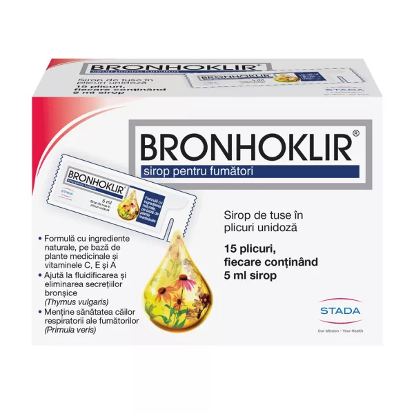 Sirop pentru fumatori Bronhoklir, 15 plicuri, Stada