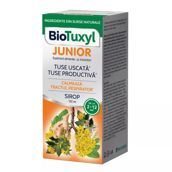 Sirop pentru tuse uscata si productiva Biotuxyl Junior, 100 ml, Biofarm