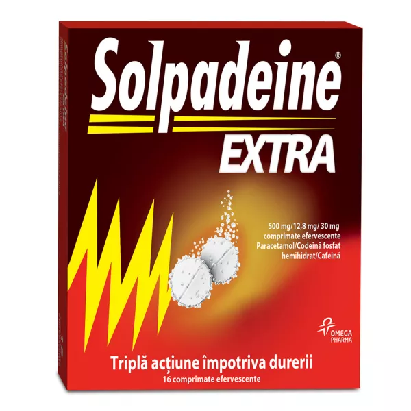 Solpadeine Extra, 500 mg/12,8 mg/30 mg, 16 comprimate efervescente, Omega Pharma