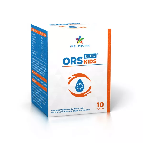 Solutie de rehidratare orala pentru copii ORS Kids Bleu, 10 plicuri x 5.5 g, Bleu Pharma