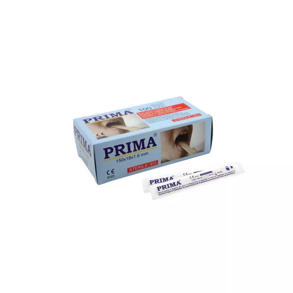Spatule din lemn ambalate individual, sterile, 100 buc/cutie, Prima 