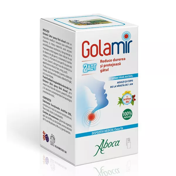 Spray pentru copii si adulti fara alcool Golamir 2Act, 30 ml, Aboca