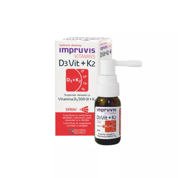 Spray suspensie uleioasa cu VItamina D3+K2 Impruvis D3Vit, 10 ml, Pharma Brands