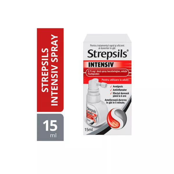 Strepsils Intensiv spray bucofaringian, 15 ml, Reckitt Benckiser Healthcare