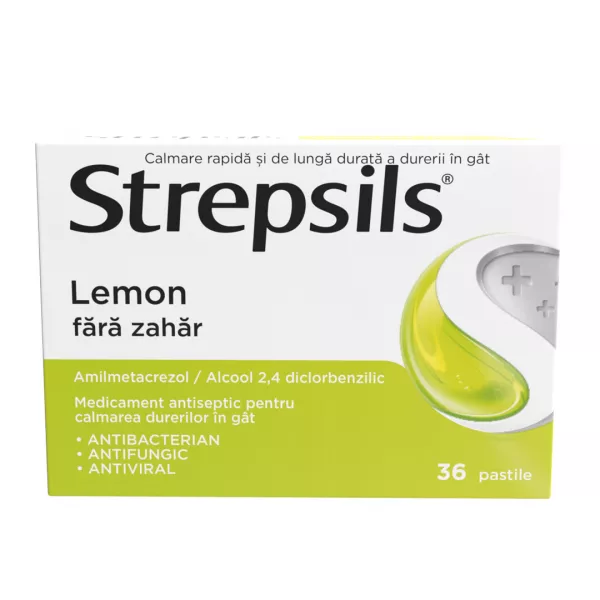 Strepsils Lemon fara zahar, 36 pastile, Reckitt Benckiser