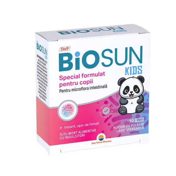 Biosun pentru copii, probiotic pentru echilibrarea florei intestinale si a sistemului imunitar, 10 pliculete, Sun Wave Pharma