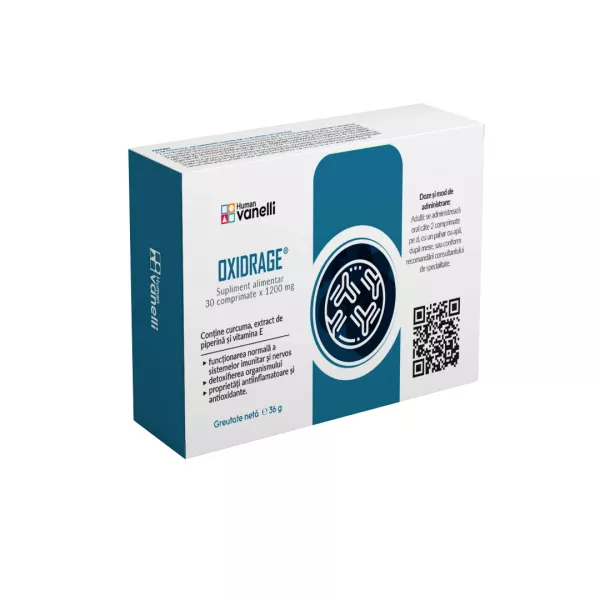 Supliment alimentar Oxidrage: curcuma, extract piperina si vitamina E, 30 comprimate, Vanelli