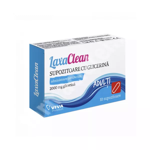 Supozitoare cu glicerina pentru adulti LaxaClean, 10 bucati, Viva Pharma