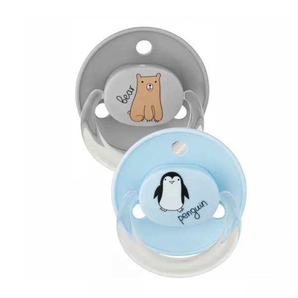Suzete rotunde cu inel decorate multicolore, 0-24 luni, 2 bucati, Diverse Culori, Baby Nova