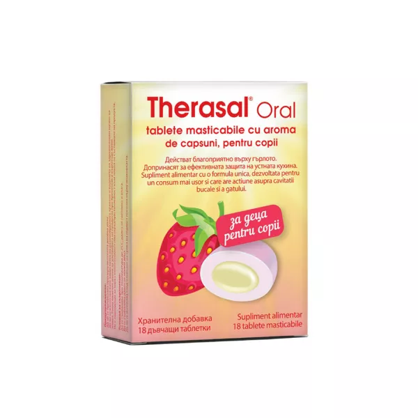Tablete masticabile cu aroma de capsuni Therasal Oral, 18 bucati, Vedra