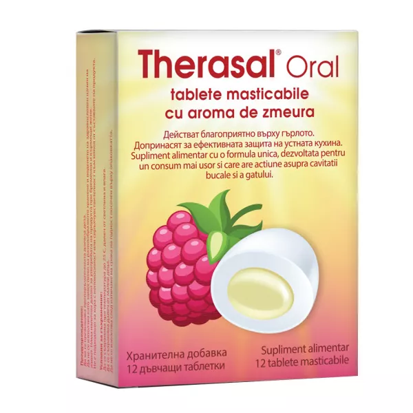 Tablete masticabile cu aroma de zmeura Therasal Oral, 12 tablete, Vedra