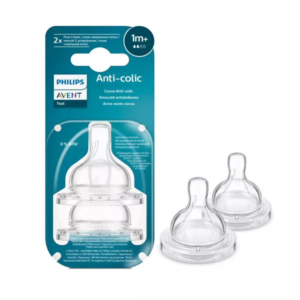 Tetina Anti-colici Philips Avent SCY762/02, +1 luni, debit 2, fara BPA, 2 bucati