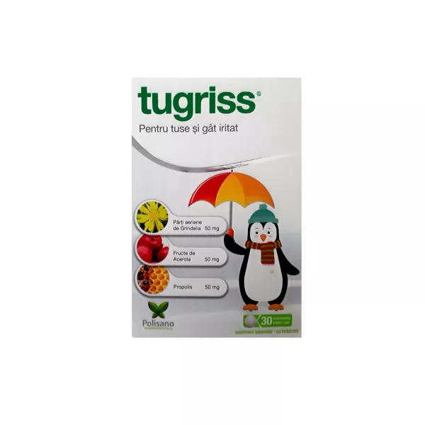 Tugriss pentru tuse si gat iritat, 30 comprimate, Polisano Pharmaceuticals
