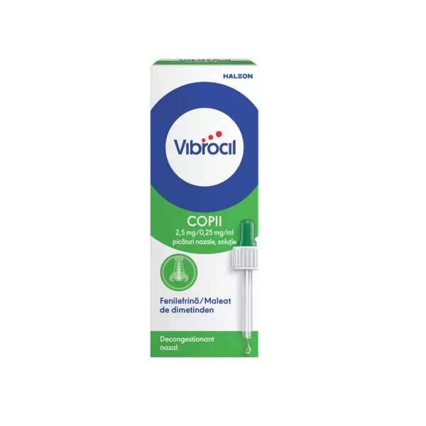 Vibrocil picaturi nazale, solutie, 2,5 mg/0,25 mg/ml, 15 ml, Haleon