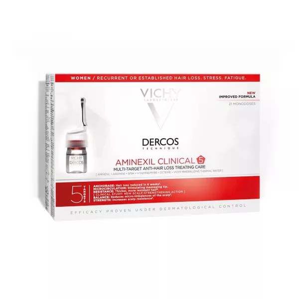 Tratament  impotriva caderii parului Dercos Aminexil Clinical 5, Femei, 21 x 6 ml, Vichy