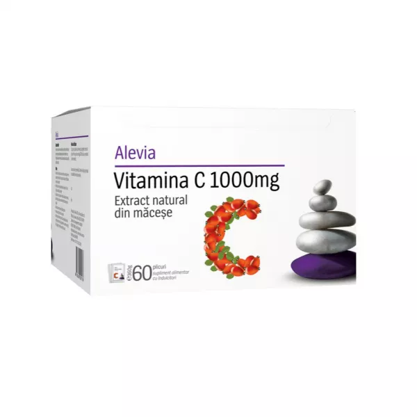 Vitamina C 1000 mg extract natural din macese, 60 plicuri, Alevia
