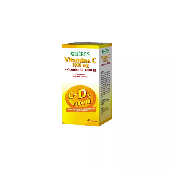 Vitamina C 1000mg + Vitamina D3 4000 UI, 40 comprimate, Beres Pharmaceuticals