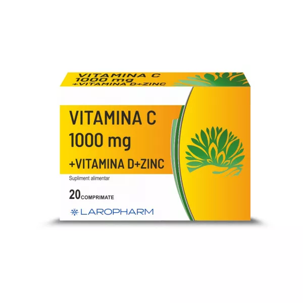 Vitamina C 1000mg, Vitamina D3 400UI, Zinc 15mg, 20 comprimate, Laropharm