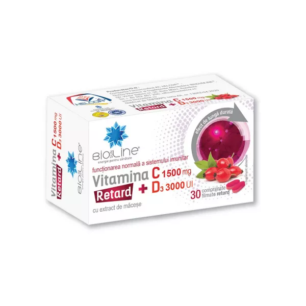 Vitamina C 1500 mg cu D3 3000 UI Retard, 30 comprimate filmate, Helcor