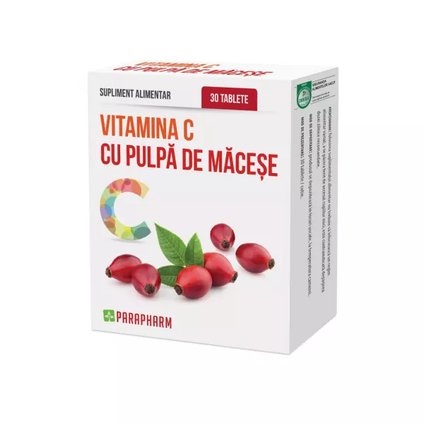Vitamina C cu pulpa de macese, 30 tablete, Parapharm