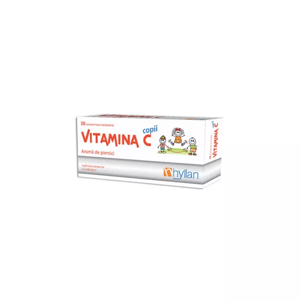 Vitamina C pentru copii cu aroma de piersici, 20 comprimate masticabile, Hyllan