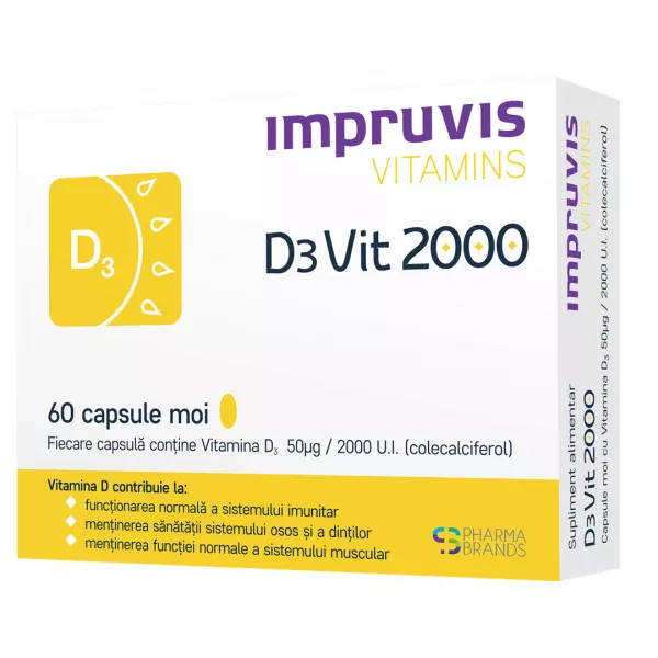 Vitamina D3 2000 U.I. Impruvis D3Vit, 60 capsule moi, Pharma Brands