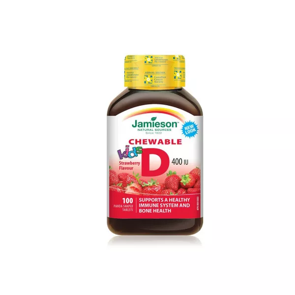 Vitamina D3 400UI kids cu aroma de capsuni, 100 tablete masticabile, Jamieson