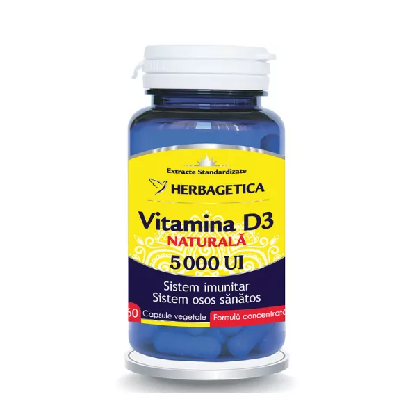 Vitamina D3 naturala 5000 UI, 60 capsule, Herbagetica